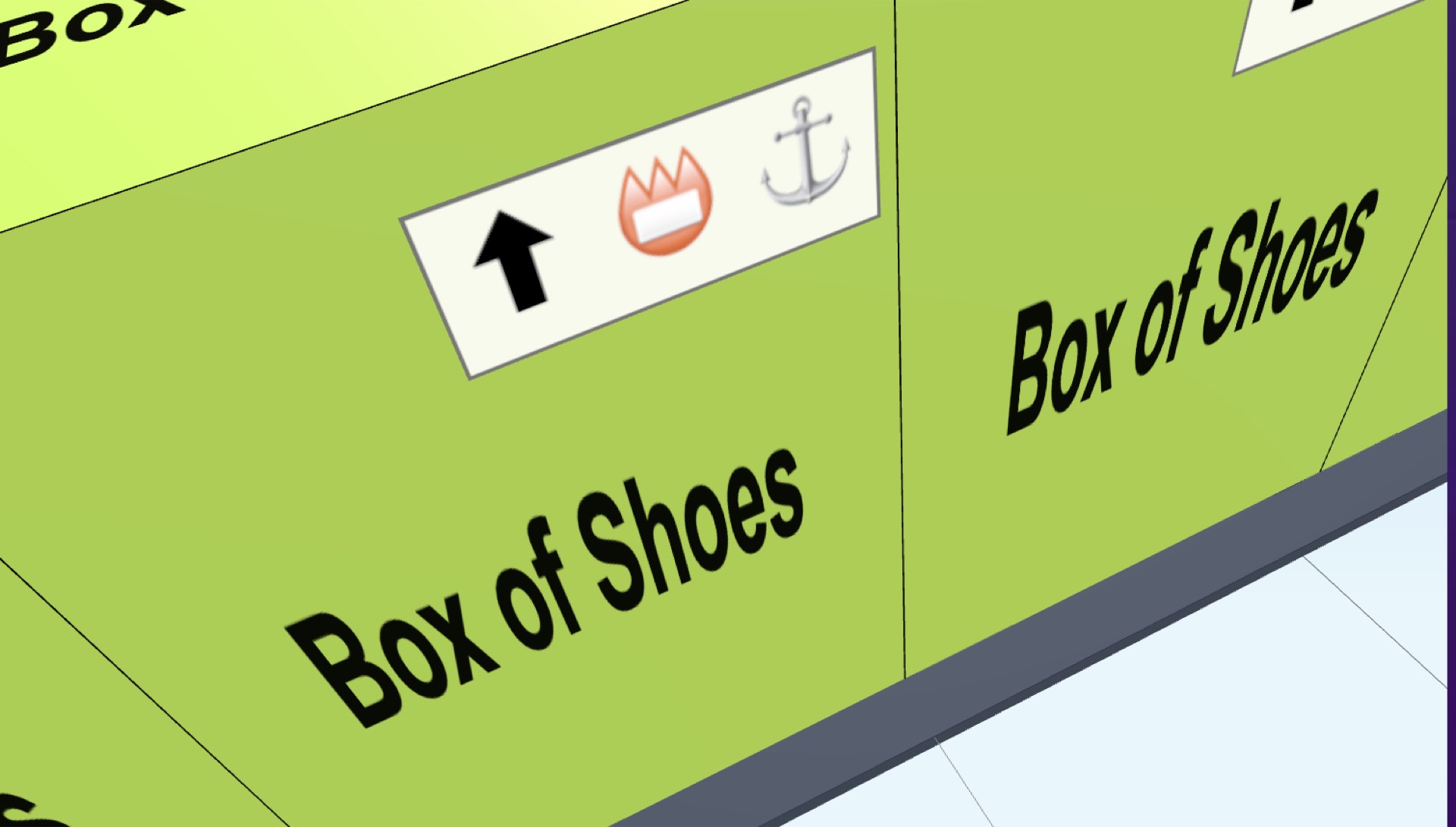 3D box showing labels on all six surfaces