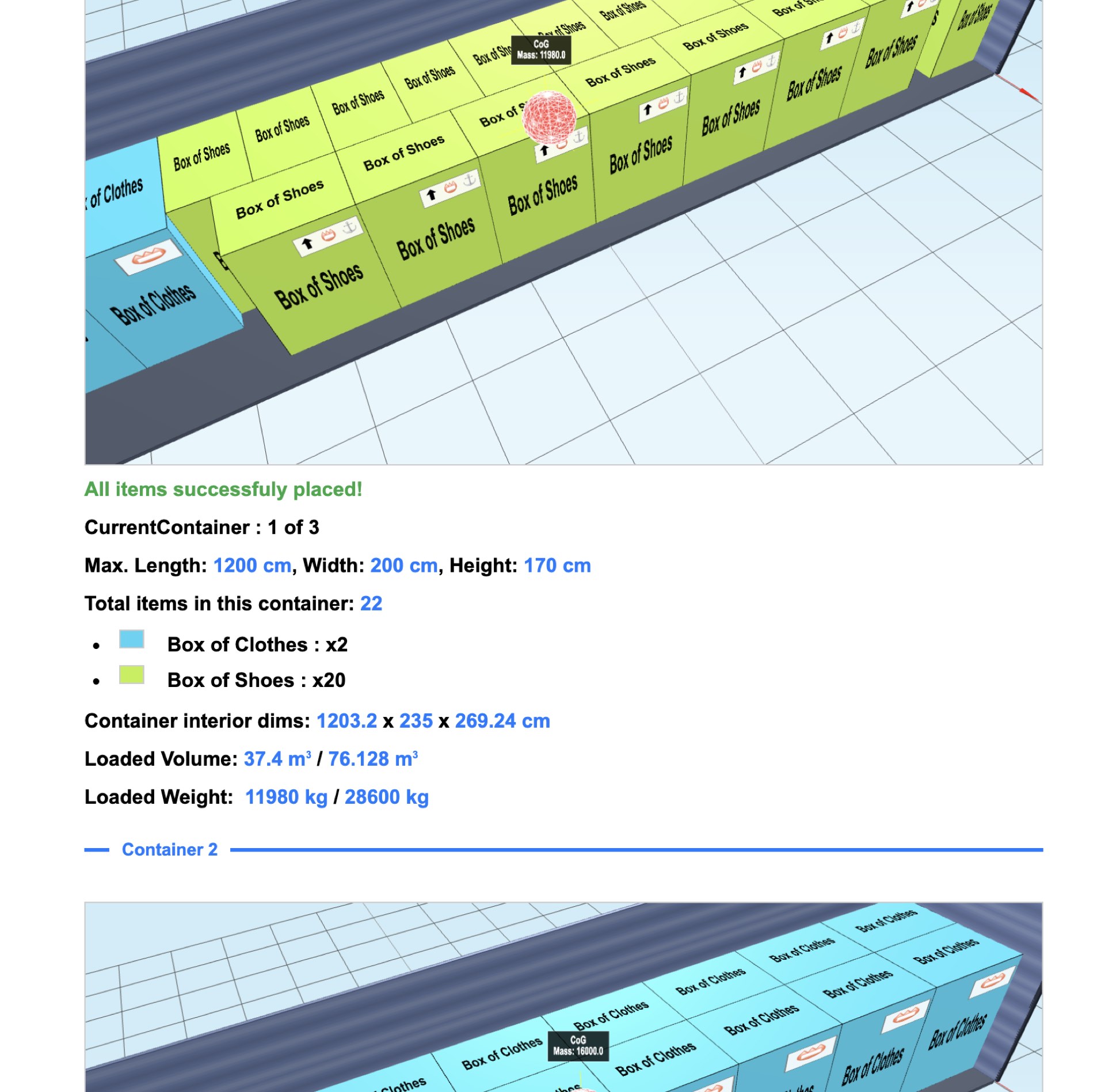 Professional printable report showing multiple containers